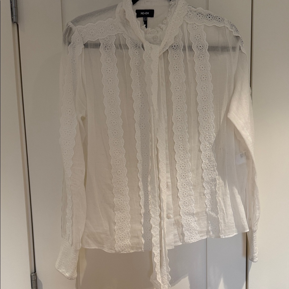 Me +Em Sheer voile White Lace Blouse